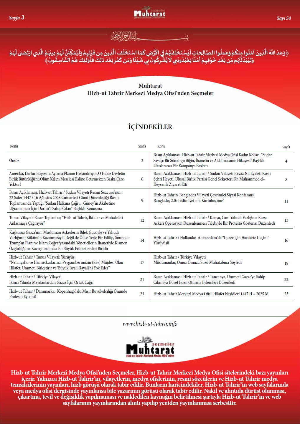 Muhtarat SAYI 54 icindekiler