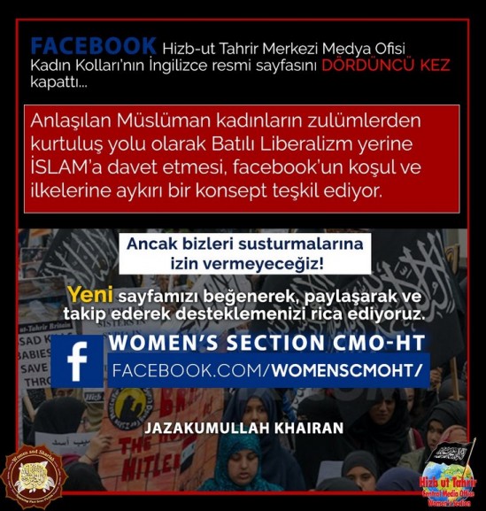 Facebook Hizb ut Tahrir Merkezi Medya Ofisi’nin Kadın Kolları Sayfasını Kapattı.